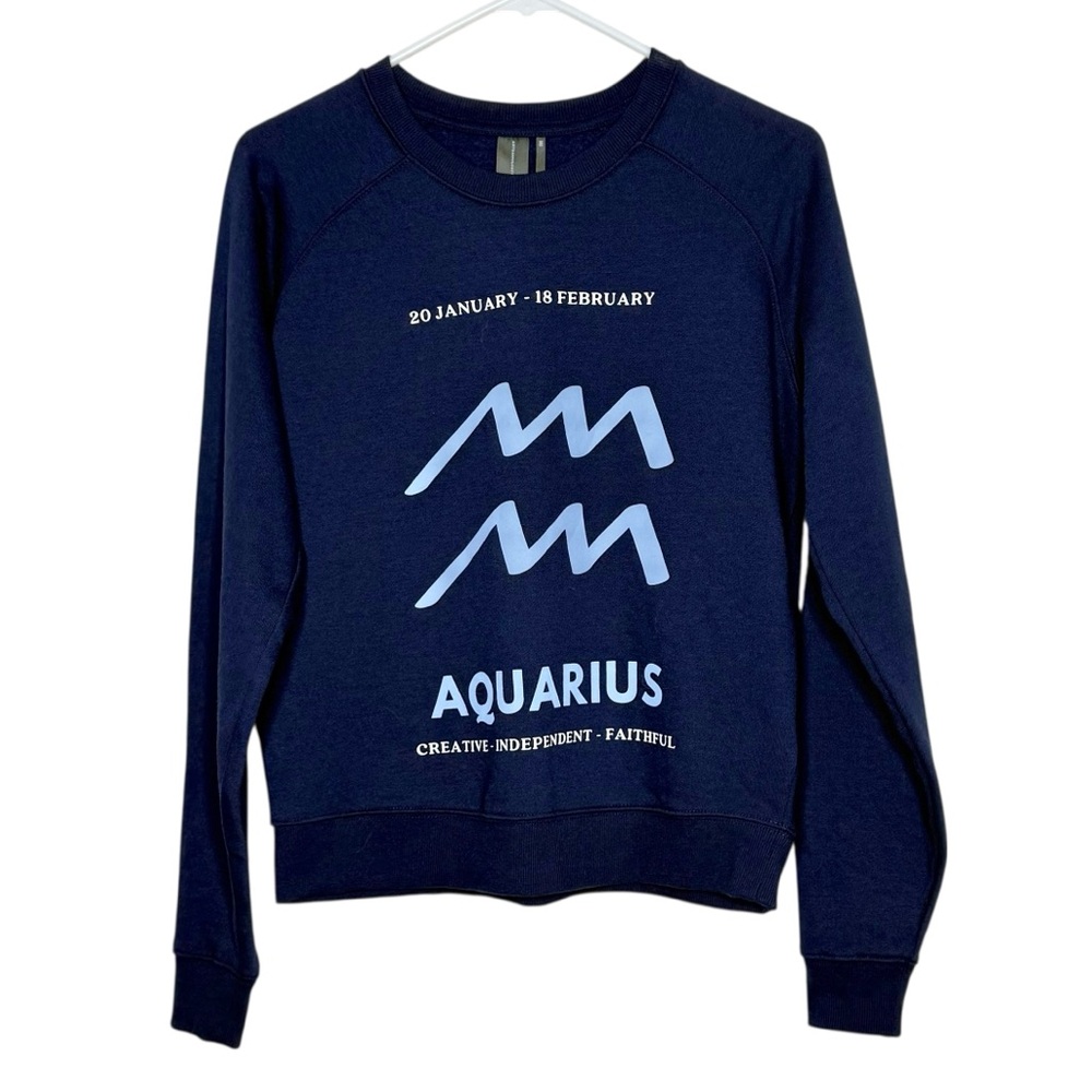 Anthropologie Aquarius Zodiac Pullover Sweatshirt Blue Catherine O'Sullivan XXS